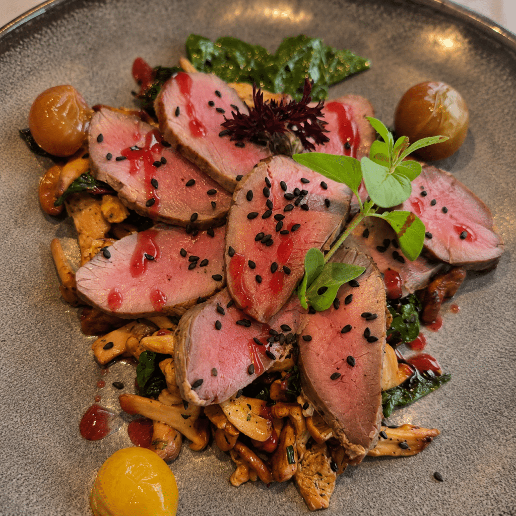 Hochsitz mit Reh-Roastbeef und Eierschwammerln im Seegasthof Katschnig