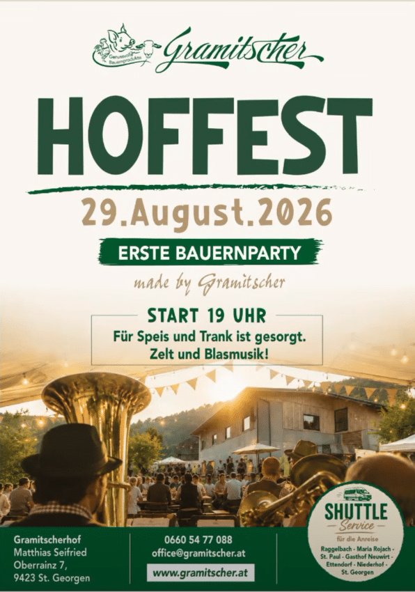 Hoffest 2026 – Erste Bauernparty beim Gramitscherhof – 29. August 2026 – STEP Völkermarkt