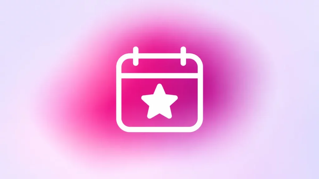 Stilisiertes weißes Kalender-Symbol mit Stern auf magentafarbenem Verlauf