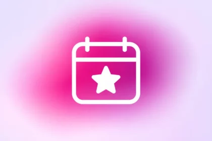 Stilisiertes weißes Kalender-Symbol mit Stern auf magentafarbenem Verlauf