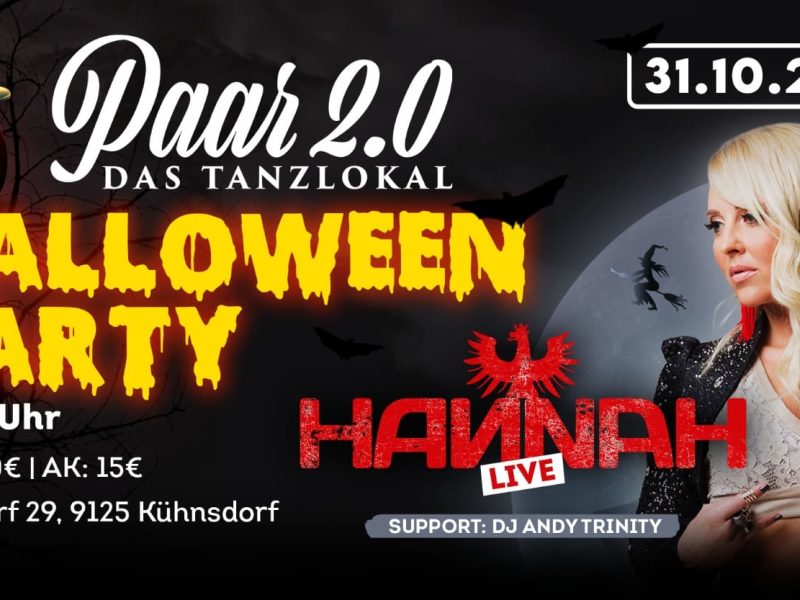 Halloween-Party im Paar 2.0 mit Hannah live – 20261031 – Paar 2.0 – Das Tanzlokal in Kühnsdorf